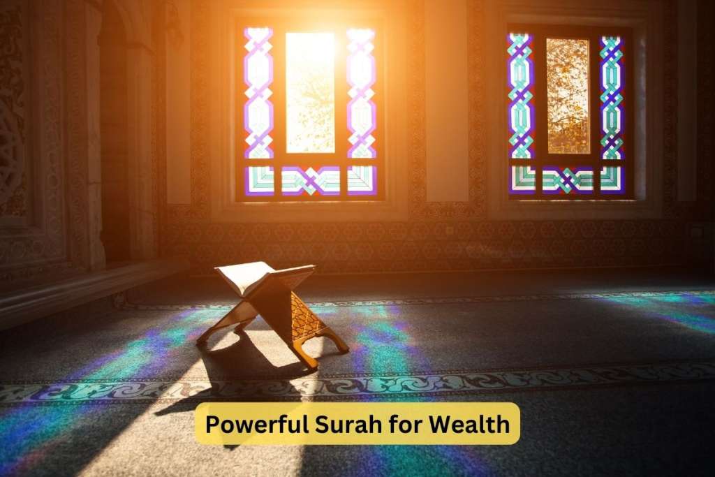 open quran on a stand to show the powerful surah for wealth
